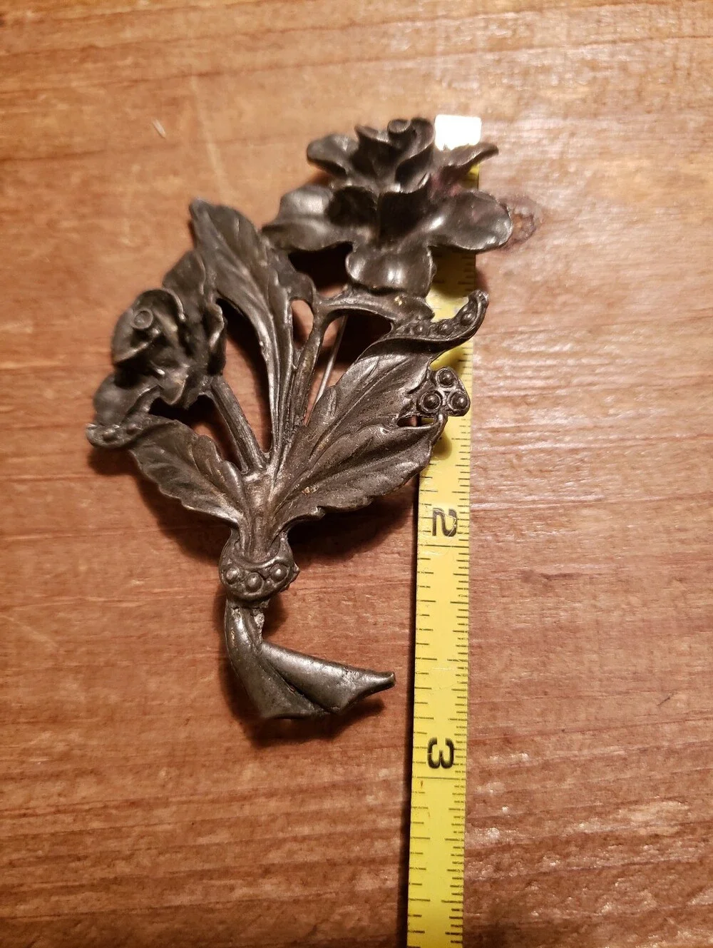 Vintage Dark Pewter Color Rose Brooch